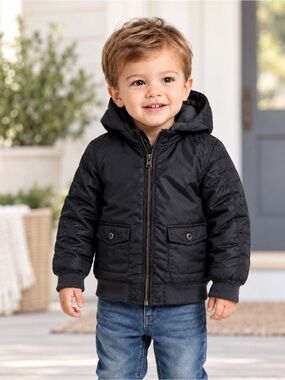 Mexx Boys Black Hooded Fleece Lined Jacket Coat Size 92 24-30 Months